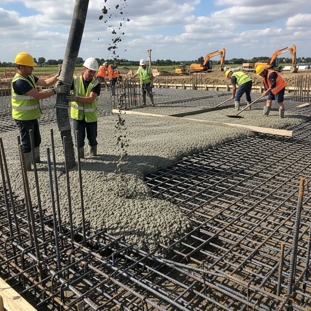 Reinforced concrete foundation pour