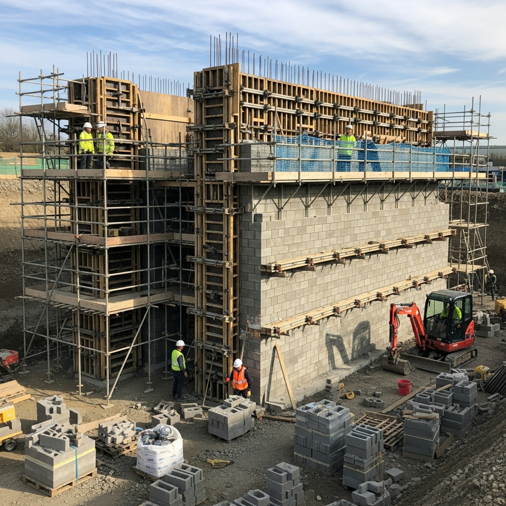 Retaining wall and blockwork construction