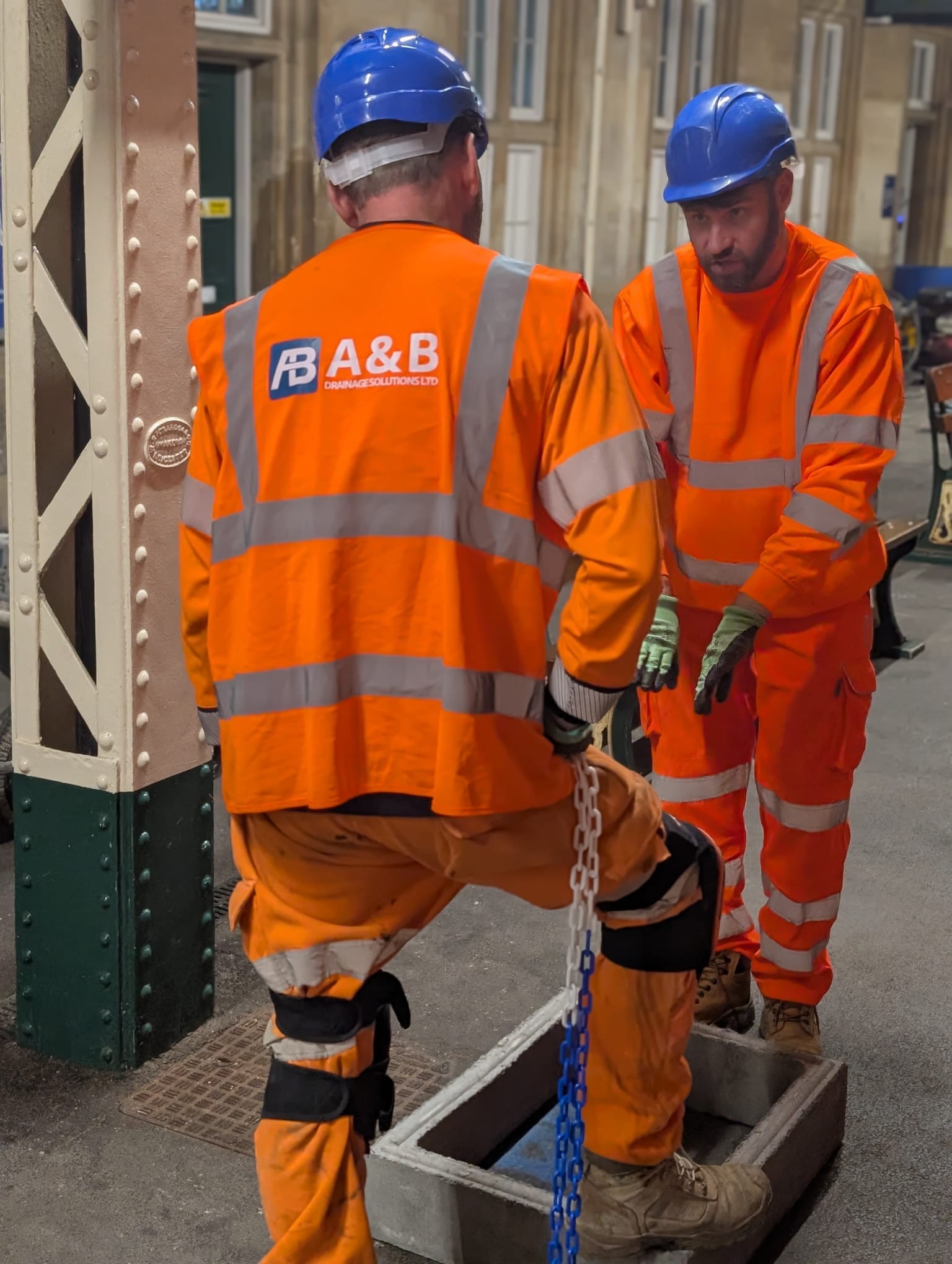 A&B Drainage engineer chaining a manhole chamber